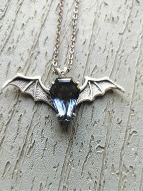 Bat Wing Pendant Necklace with Blue Crystal